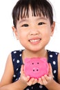 Asian Little Chinese Girl Holding Piggy Bank Royalty Free Stock Photo