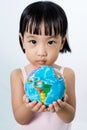 Asian Little Chinese Girl Holding a World Globe Royalty Free Stock Photo