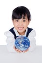 Asian Little Chinese Girl Holding a World Globe Royalty Free Stock Photo