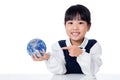 Asian Little Chinese Girl Holding a World Globe