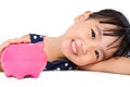 Asian Little Chinese Girl With Piggy Bank Royalty Free Stock Photo