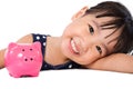 Asian Little Chinese Girl With Piggy Bank Royalty Free Stock Photo