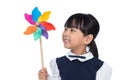 Asian Little Chinese Girl Playing Colorful Pinwheel Royalty Free Stock Photo