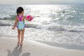 Asian Little Chinese Girl Playing Sand with Beach Toys Royalty Free Stock Photo