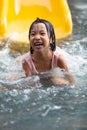 Asian Little Chinese Girl playing at water park Royalty Free Stock Photo