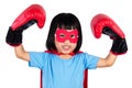 Asian Little Chinese Girl Wearing Super Hero Costume with Boxing Royalty Free Stock Photo