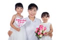 Asian Little Chinese Girls celebrating mother`s day with mom Royalty Free Stock Photo