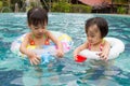 Asian Little Chinese Girls Playing in Swimming Pool Royalty Free Stock Photo