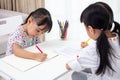 Asian Little Chinese sisters doing homework Royalty Free Stock Photo