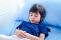 Asian little girl Lying sick in a hospital bed. Royalty Free Stock Photo