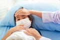 Asian little girl Lying sick in a hospital bed. Royalty Free Stock Photo