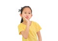 Asian little girl make purse mouth expression on white isolated background Royalty Free Stock Photo