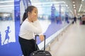 Asian little girl and suitcase Standing waiting for the plane Travel Located at Don Mueang International Airport, Thailand Royalty Free Stock Photo