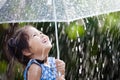 Asian little girl with umbrella in rain Royalty Free Stock Photo