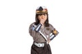 Asian little girl wearing a police uniform with a whistle blowing Royalty Free Stock Photo