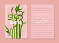 Asian lucky bamboo grass template on pink background. Modern jungle nature poster, evergreen eco freindly design. Long greenery