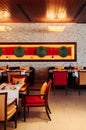Asian luxury style hotel restaurant with colourful furnitures