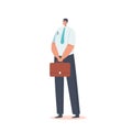 Asian Male Character, Single Man in White Shirt, Tie and Blue Pants with Briefcase in Hands. Businessman or Manager