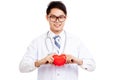 Asian male doctor show red heart Royalty Free Stock Photo