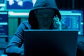 Asian male hacker extorting Royalty Free Stock Photo