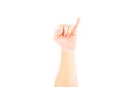 Asian male hand showing little finger means promise on white background. Royalty Free Stock Photo