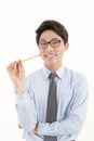 Asian male teacher with a pencil Royalty Free Stock Photo