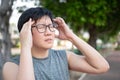 Asian man athlete feeling dizzy while doing exercise