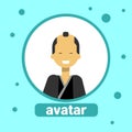Asian Man Avatar Icon Japanese Male In Traditional Costume Profile Portrait