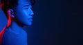 asian man banner futuristic neon light blue Royalty Free Stock Photo