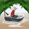 Asian man on boat