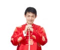 Asian man with Chinese traditional dress cheongsam or tang suit Royalty Free Stock Photo