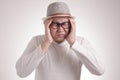 Asian Man Close His Eyes, Stress or Headache Concept Royalty Free Stock Photo