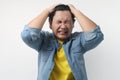 Asian Man Close His Eyes, Stress or Headache Concept Royalty Free Stock Photo