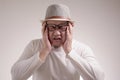 Asian Man Close His Eyes, Stress or Headache Concept Royalty Free Stock Photo