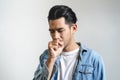 Asian man coughing isolated on background in studio