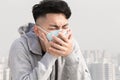 Man coughs and wears mask Royalty Free Stock Photo
