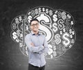 Asian man and dollar sign cloud Royalty Free Stock Photo