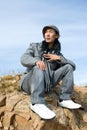 Asian man of fashion in grey Royalty Free Stock Photo