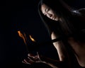 Asian man with fire show Royalty Free Stock Photo