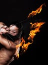 Asian man with fire show Royalty Free Stock Photo