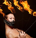 Asian man with fire show Royalty Free Stock Photo