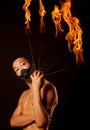 Asian man with fire show Royalty Free Stock Photo