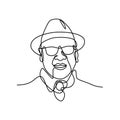 Asian Man or Gentleman Wearing a Fedora Hat and Sunglasses Smiling Continuous Line Drawing Royalty Free Stock Photo