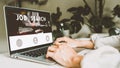 Asian man hand using the keyboard to search job browsing work opportunities online on web job search websites. Search, laptop Royalty Free Stock Photo