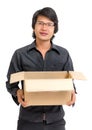 Asian man holding a box