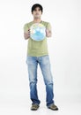 Asian man holding a globe Royalty Free Stock Photo
