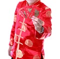 Asian man. Holding money in red envelopes.,chinese new year on w Royalty Free Stock Photo