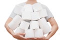 Asian man holding Roll of toilet paper, tissue for use in the toilet room, used for cleaning the dirt in the bathroom isolated on Royalty Free Stock Photo