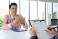 Asian man in job interview at office background, job search, bus Royalty Free Stock Photo