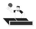 Asian man with paddle playing ping-pong match monochromatic flat vector character Royalty Free Stock Photo